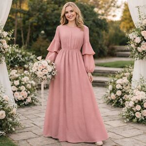 Veiled Collection Gabriella Swiss Dot Full Length Dress Womens Small Dusty Pink